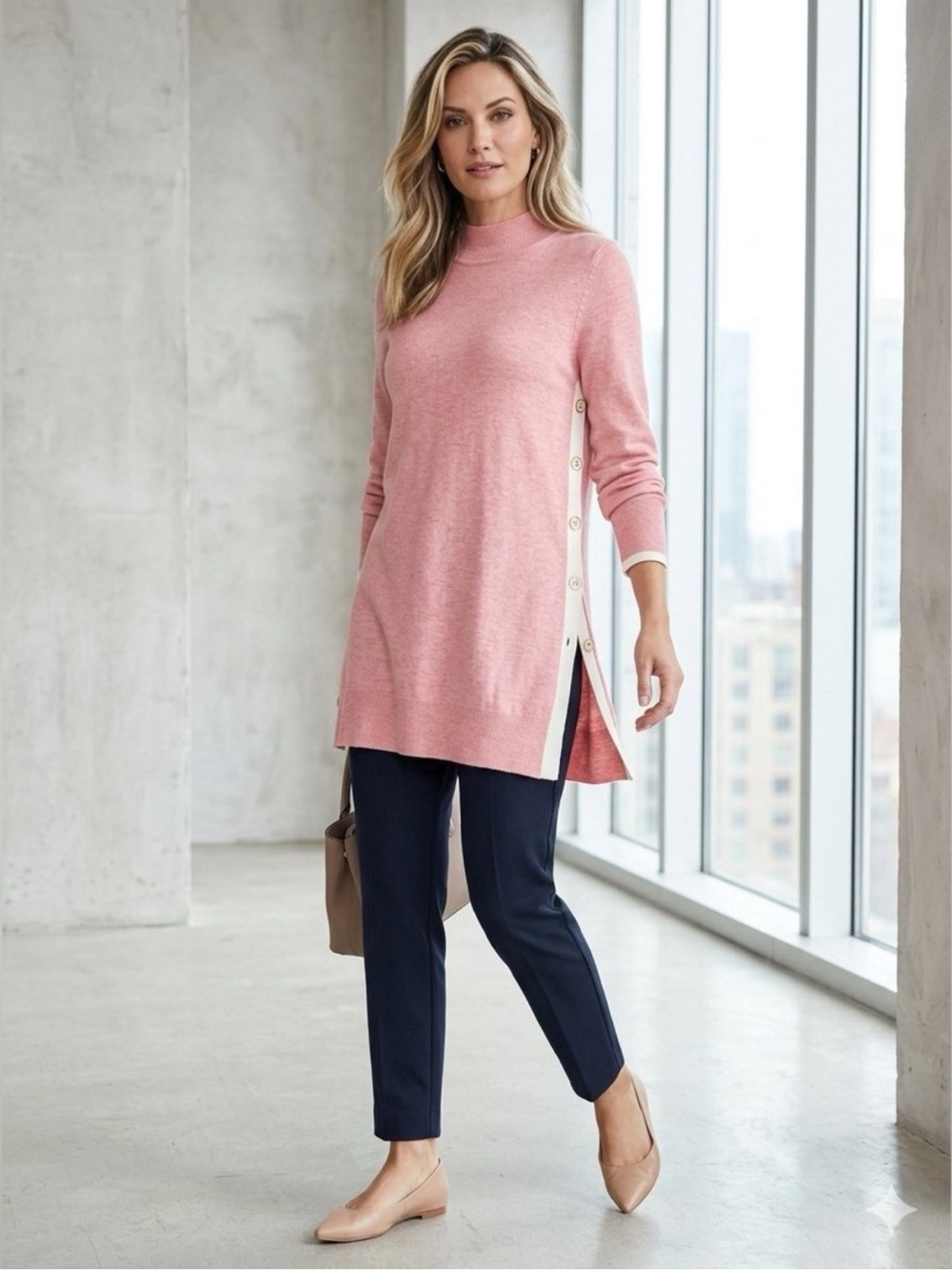 Chico’s Cashmere Blend Side Button Tunic Sweater Size Medium